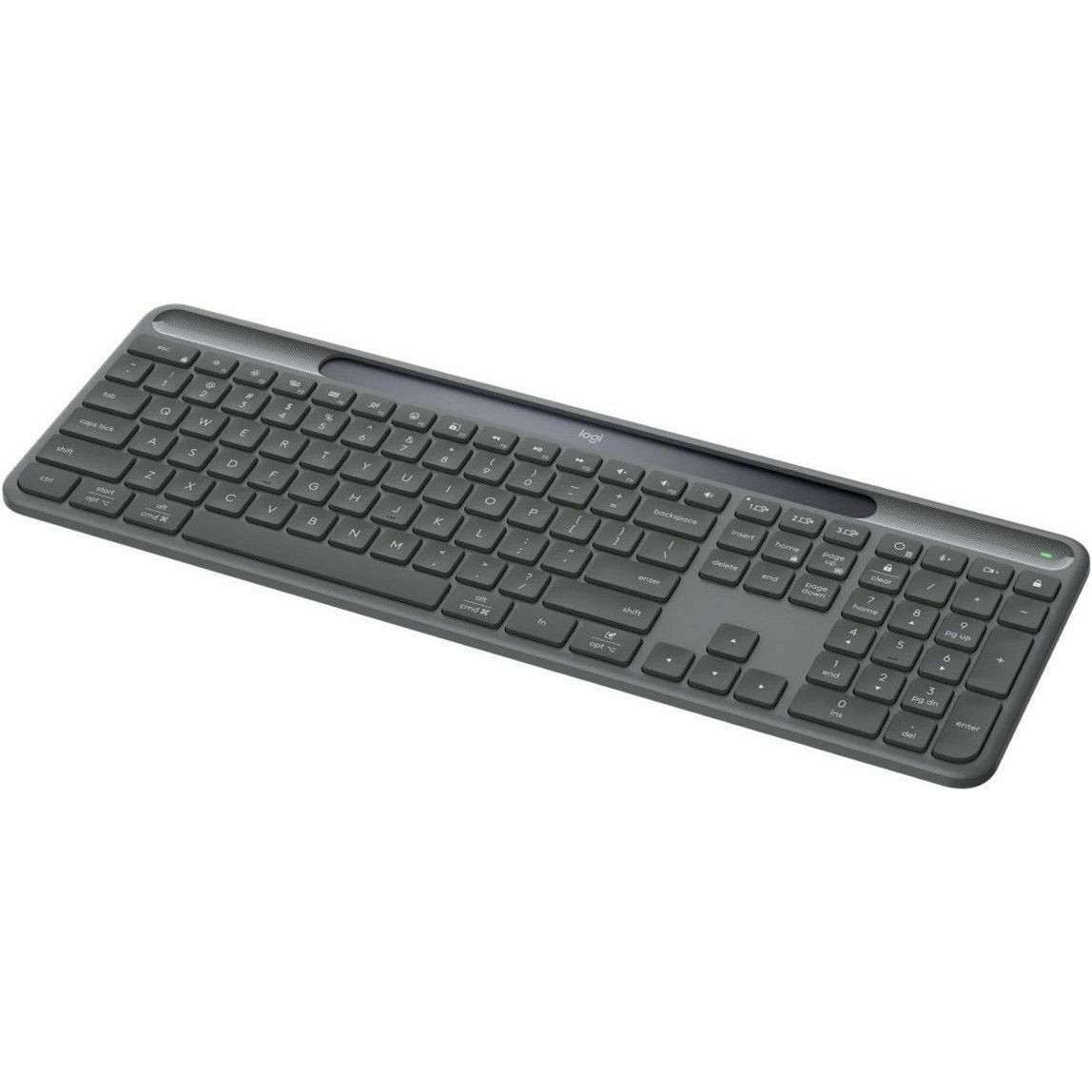 Logitech Signature Slim Solar+ K980 Keyboard - Full-size - Wireless Connectivity - USB Type C Interface - English (US) - Graphite
