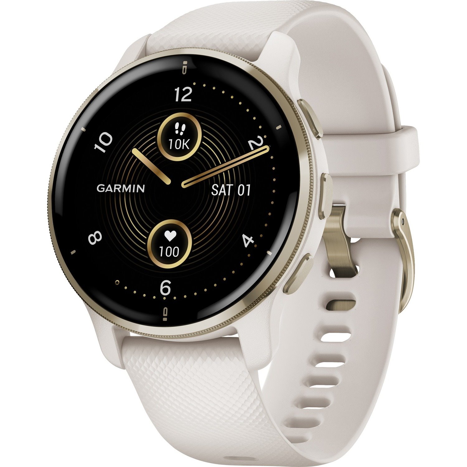 Garmin Venu 2 Plus Smart Watch - 43.60 mm Case Height - 43.60 mm Case Width - Ivory Body Color - Cream Gold Case Color - Ivory Band Color - Stainless Steel Body Material - Fiber Reinforced Polymer Case Material - Silicone Band Material - Wireless LAN