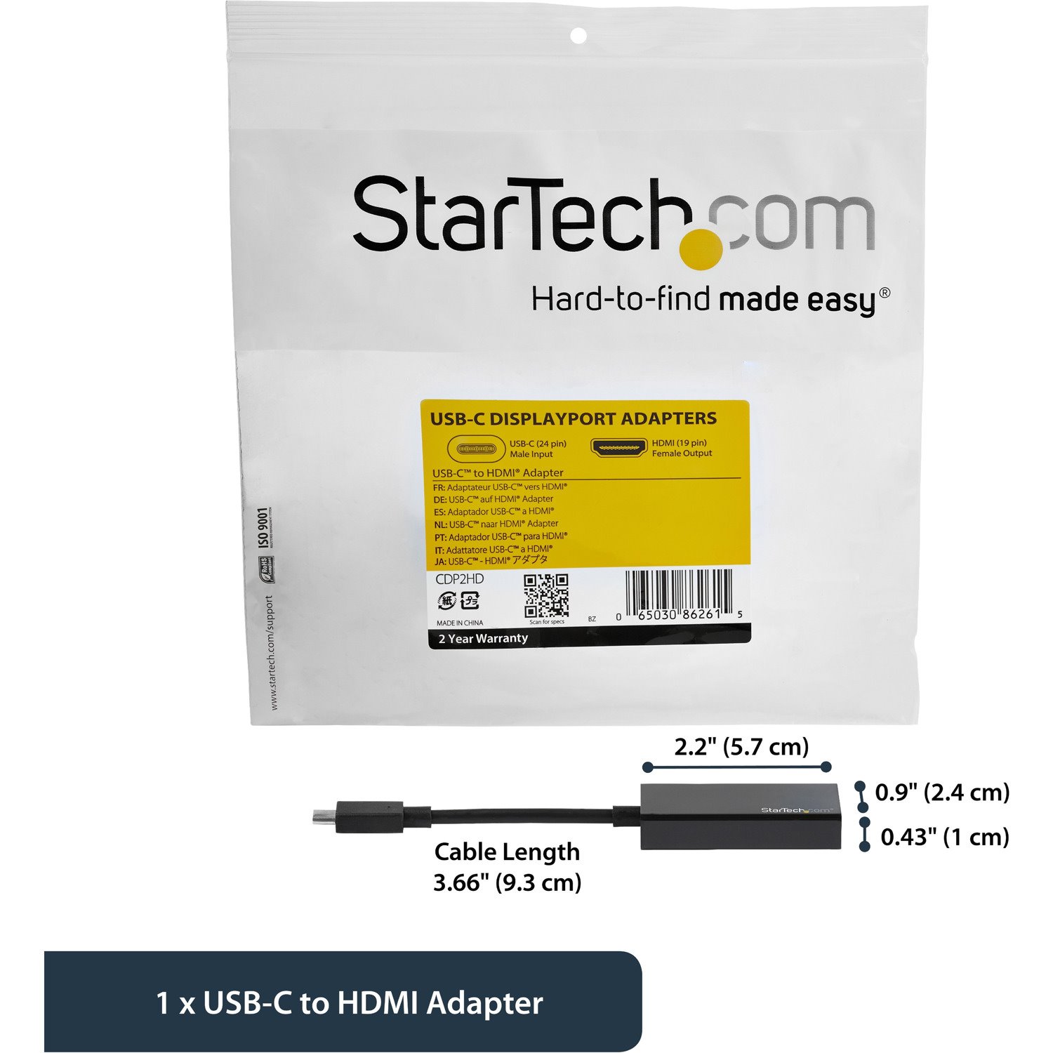 StarTech.com - USB-C to HDMI Adapter - 4K 30Hz - Black - USB Type-C to HDMI Adapter - USB 3.1 - Thunderbolt 3 Compatible