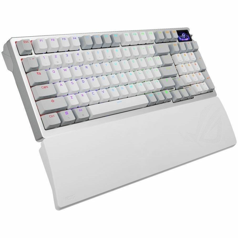 Asus Rog Azoth 96 He Lite White Gaming Keyboard, Rog HFX V2 Magnetic Switches, USB-C/2.4GHz/Bluetooth 5, RGB Aura SYNC, 8000Hz, Programmable Keys