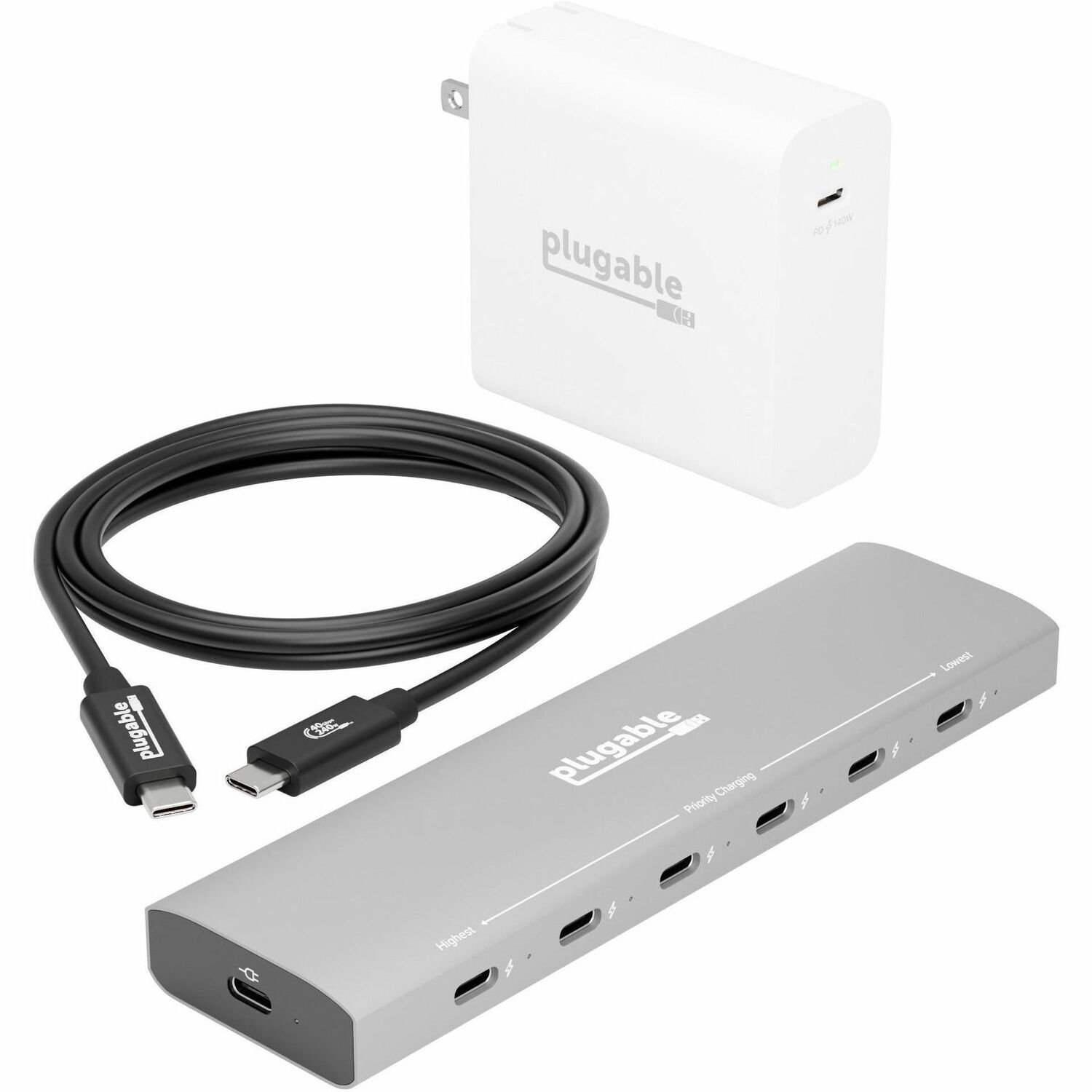 Plugable Usb-C Charging Bundle 6-Port Charging Station With Priorityshare, 140W