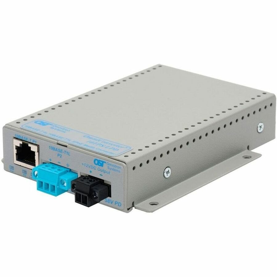 OmniConverter 10T/LPDS58 1 x 10BASE-T RJ-45 1 x 10BASE-T1L 30 VDC PD Terminal SPoE with 12VDC Splitter, No Power AC Barrel, Extended Temp, Wall Mount