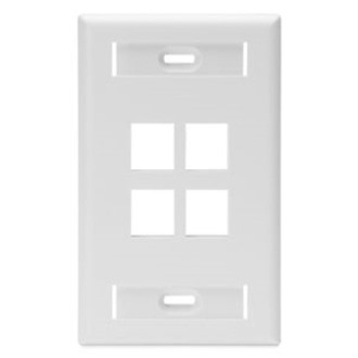 Leviton 4-port single gang wall plate with ID windows - white