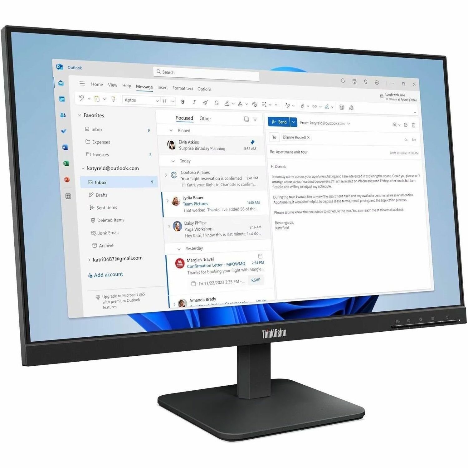 Lenovo 23.8 Inch Ips FHD 3-Side Borderless Display; 100HZ, 99% SRGB, 1300:1 And Natural