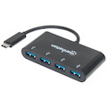 Manhattan USB-C Dock/Hub, Ports (x4): USB-A (x4), 5 Gbps (USB 3.2 Gen1 aka USB 3.0), External Power Supply Not Needed, HB30C4AB, Cable 20cm, SuperSpeed USB, Black, Three Year Warranty, Blister
