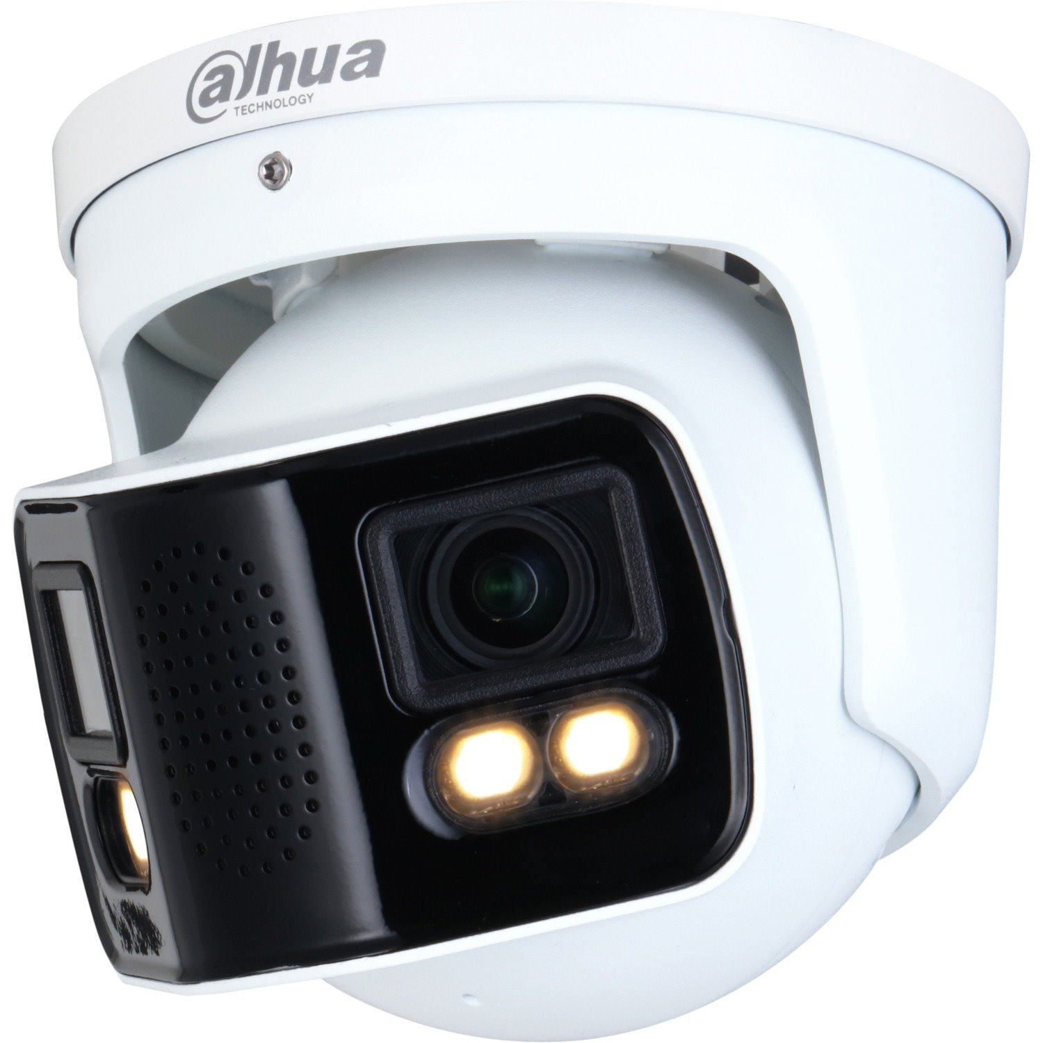 Pro-Series x 4MP Enhanced Night Color Dual-Lens Panoramic Turret (Eyeball) IP Camera, 3.6mm Fixed Lens, White