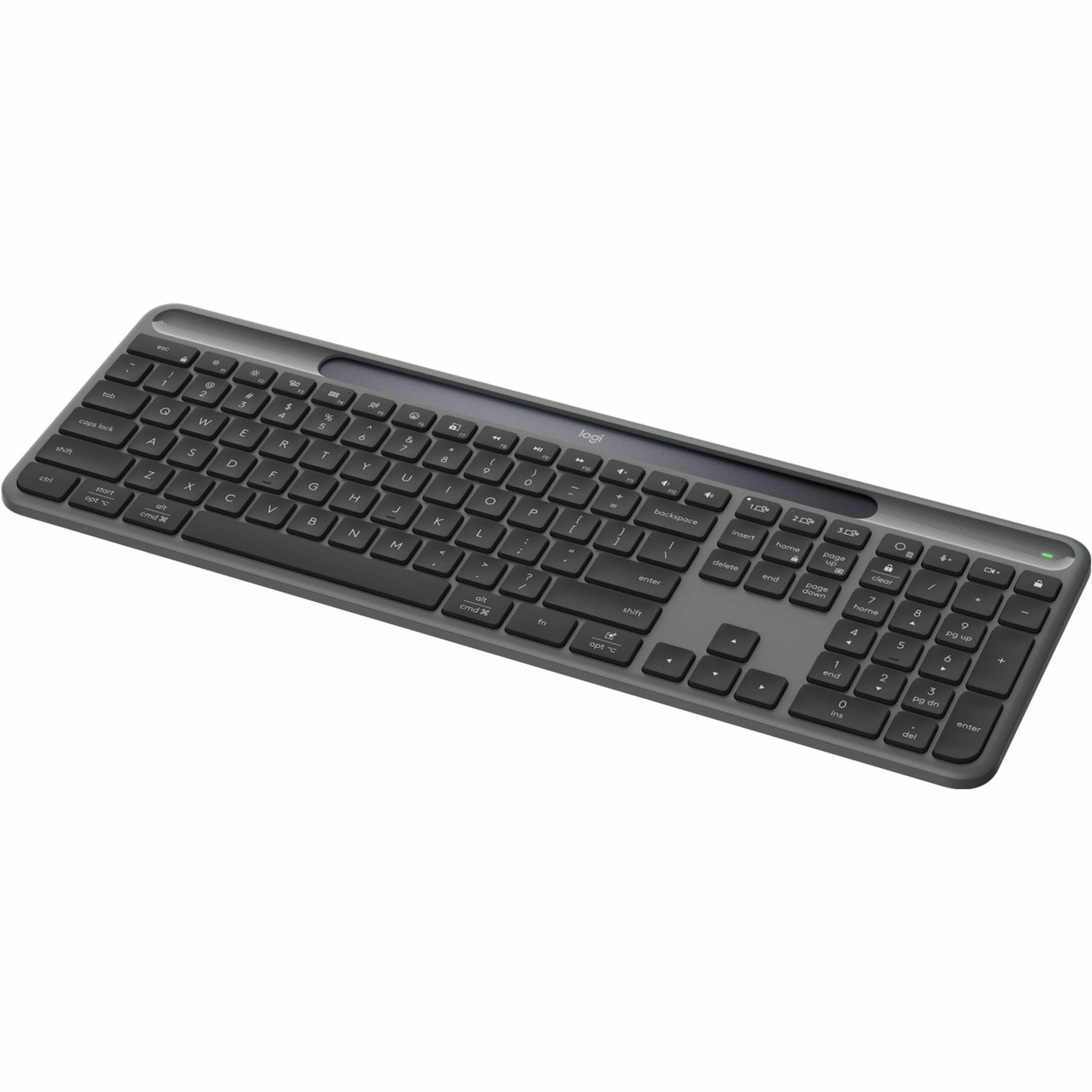 Logitech Signature Slim Solar+ K980 Keyboard - Full-size - Wireless Connectivity - USB Type A, USB Type C Interface - English (US) - QWERTY Layout - Graphite