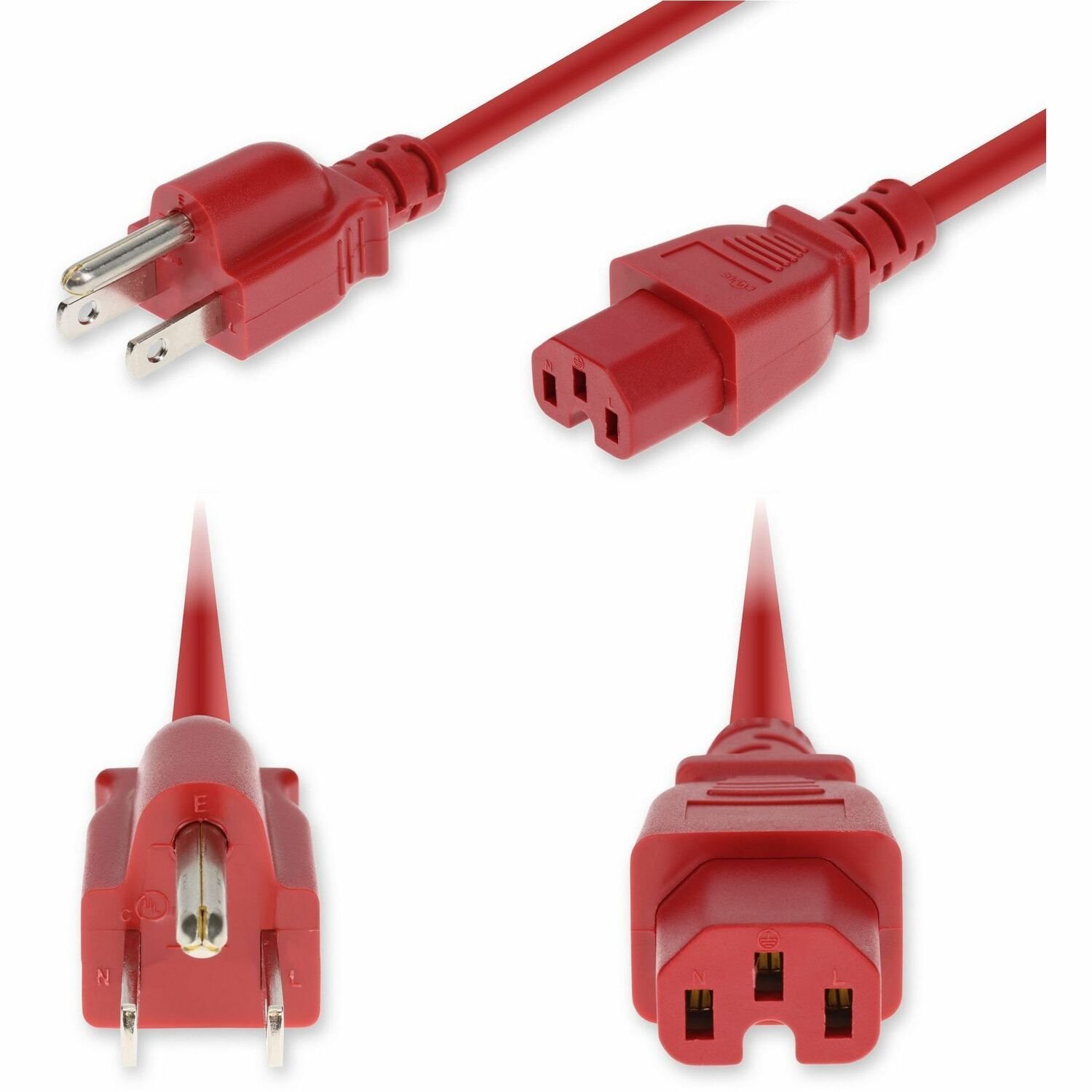 AddOn 3ft NEMA 5-15P Male to C15 Female Standard Commercial 14 AWG 125V at 15A PVC SJT (Service Junior Thermoplastic) Red Power Cable