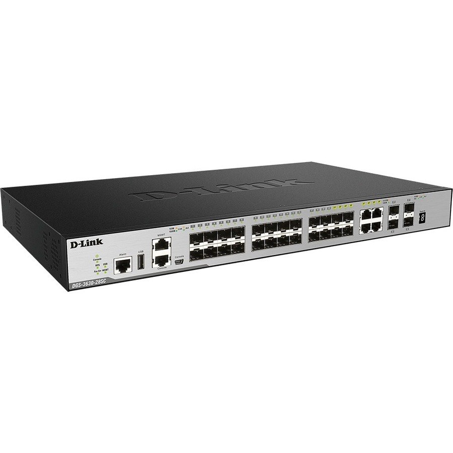 D-Link DGS-3630 DGS-3630-28SC 4 Poorten Beheer mogelijk L3 switch - Gigabit Ethernet, 10Gigabit Ethernet - 10/100/1000Base-TX, 10GBase-X