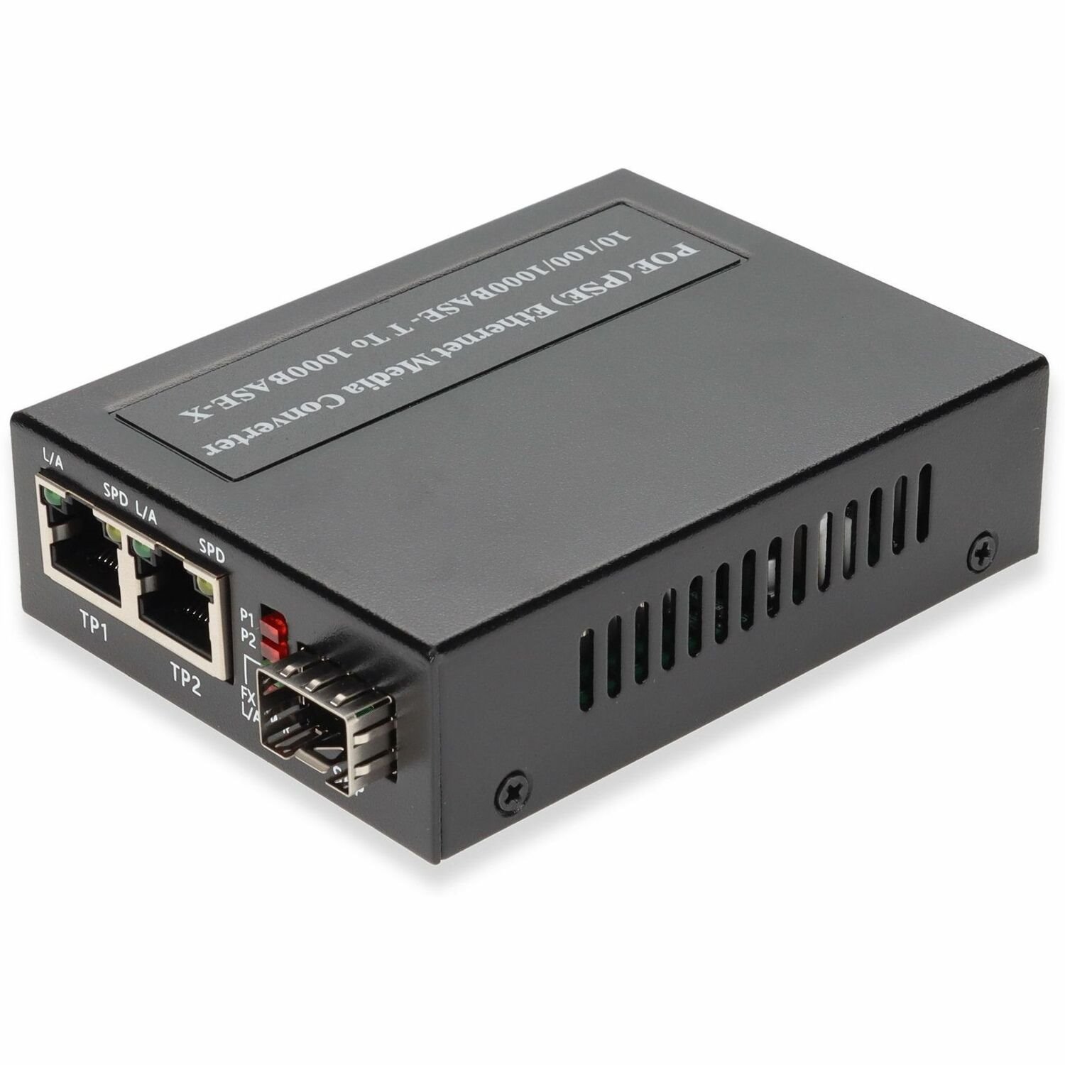 AddOn 10/100/1000Base-TX(RJ-45) x2 to 1 Open SFP Port POE (15W) Media Converter