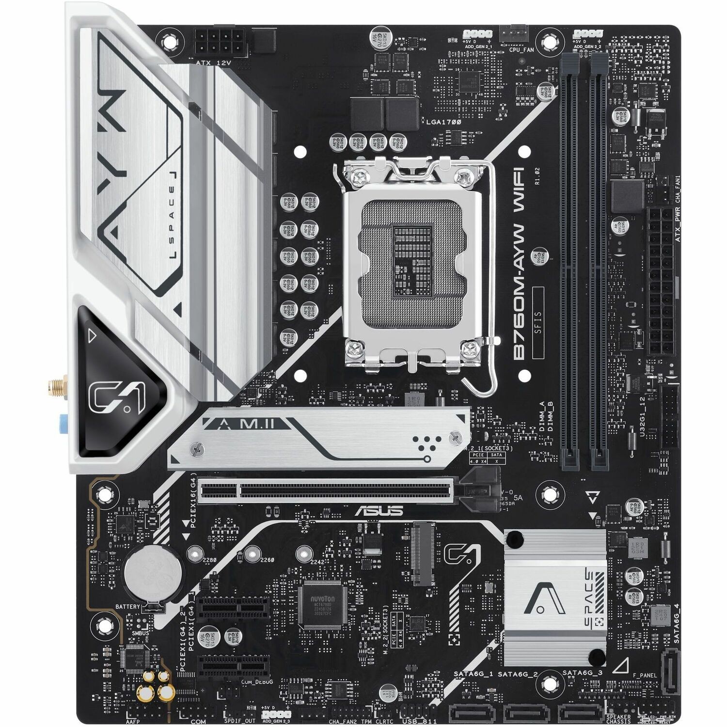 ASUS B760M-AYW WIFI Intel LGA1700 mATX Motherboard, DDR5 96GB 8000(OC), PCIe 4.0, 2xM.2, 2.5GbE, WiFi 6, HDMI 4K60