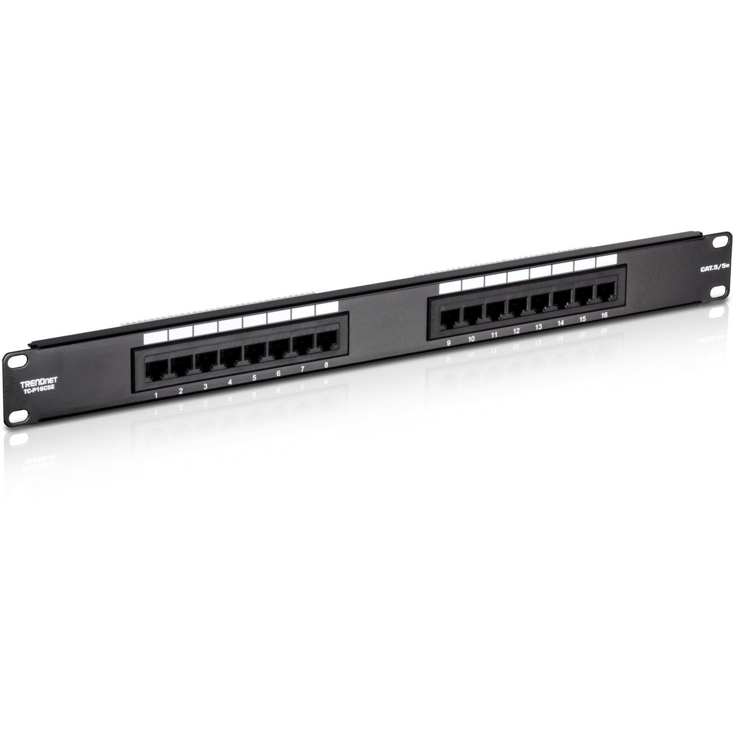 TRENDnet 16-Port Cat5/5e Unshielded Patch Panel, TC-P16C5E, Wallmount or Rackmount, 1U 19" , 100Mhz Connection, Ethernet/Fast Ethernet/Gigabit Ethernet (1000Base-T), Cat3/Cat4/Cat5 Compatible