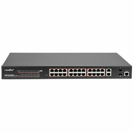 Rocstor SolidConnect SCM28 24-Port PoE+ Gigabit Managed Switch with 1 Gigabit RJ45 & 2 SFP Ports (Y10S011-B1)