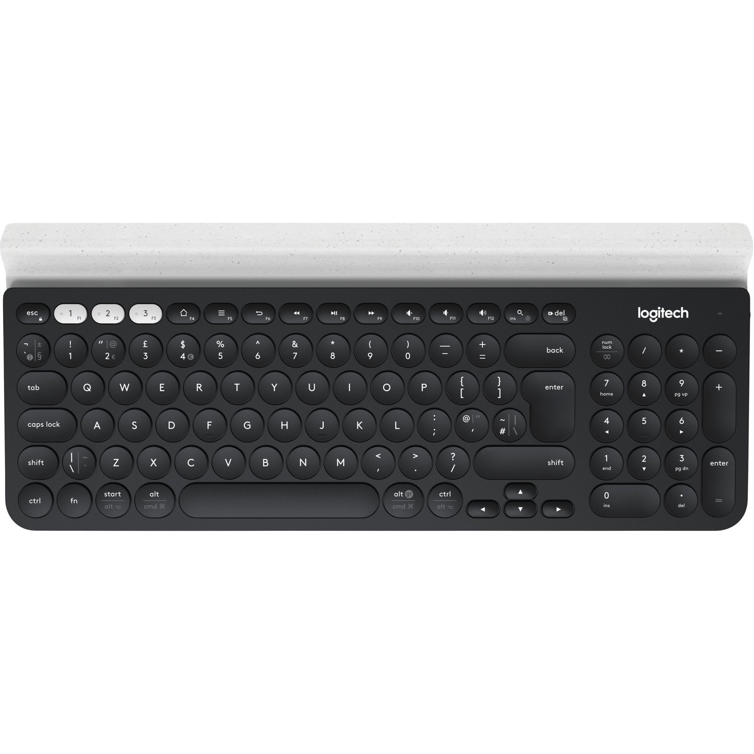 Logitech K780 Keyboard - Wireless Connectivity - USB Interface - QWERTY Layout - White, Dark Grey