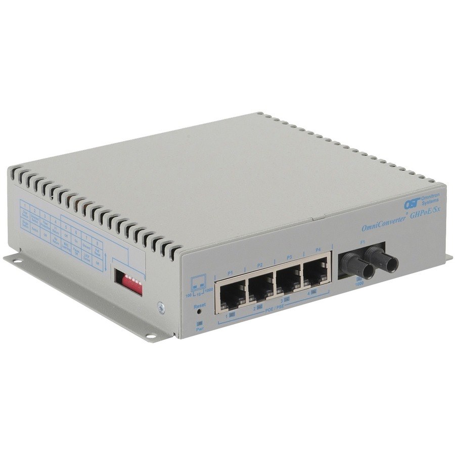 Omnitron Systems OmniConverter Unmanaged Gigabit High Power 60W PoE, SM ST, RJ-45, Ethernet Fiber Switch