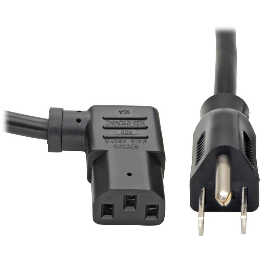 Eaton Tripp Lite Series Computer Power Cord, NEMA 5-15P to Right-Angle C13 - 10A, 125V, 18 AWG, 10 ft. (3.05 m), Black