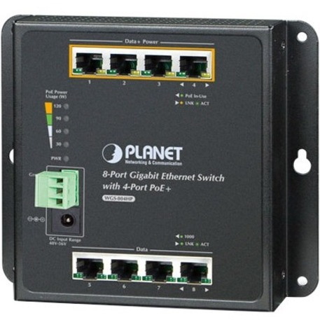 Planet 8-Port 10/100/1000T Wall Mounted Gigabit Ethernet Switch with 4-Port PoE+