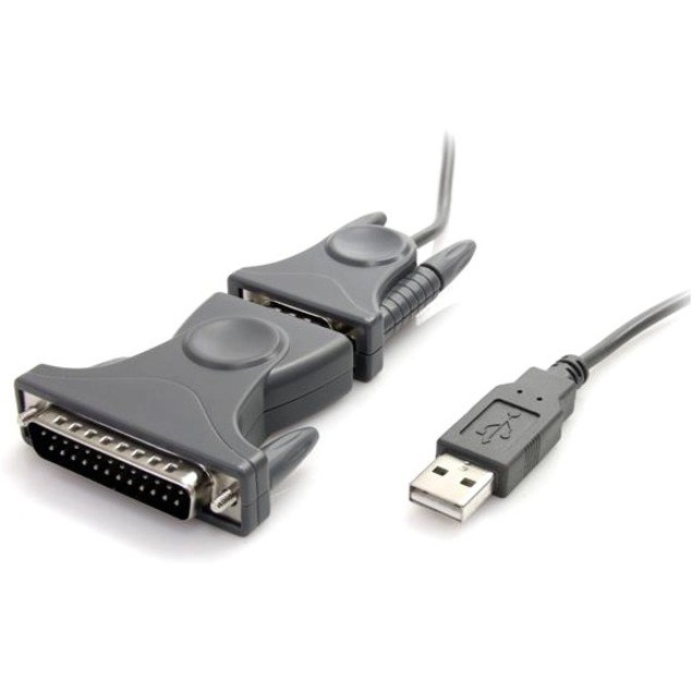 StarTech.com 3ft (91cm) 1-Port USB to Serial Cable, DB9/DB25 RS232 to USB Converter, Prolific, USB to Serial Adapter