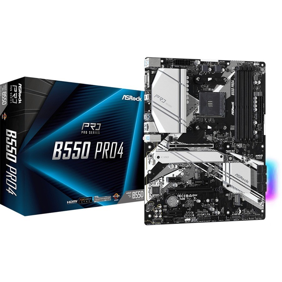ASRock B550 Pro4 Desktop Motherboard - AMD B550 Chipset - Socket AM4 - ATX