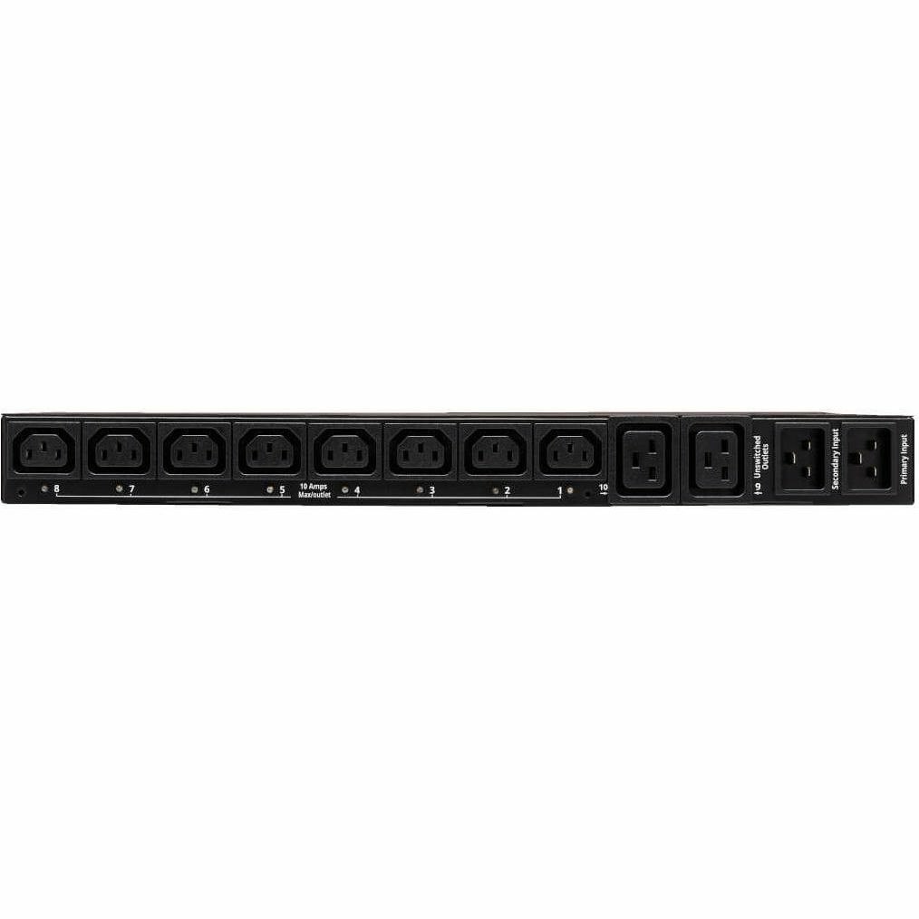 Eaton Tripp Lite Series 3.8kW Single-Phase Switched Automatic Transfer Switch PDU, Two 200-240V C20 Inlets, 8 C13 & 2 C19 Outputs, 1U, TAA