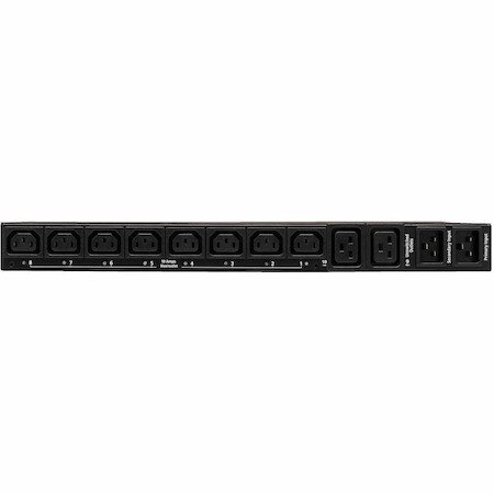 Eaton Tripp Lite Series 3.8kW Single-Phase Switched Automatic Transfer Switch PDU, Two 200-240V C20 Inlets, 8 C13 & 2 C19 Outputs, 1U, TAA