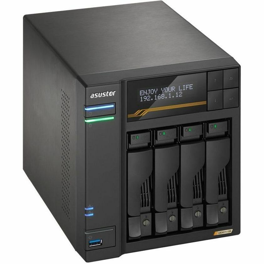 Asustor Lockerstor 4 Gen3 AS6804T, 4 Bay NAS, AMD Ryzen Quad-Core 2.3 GHz, 16GB RAM ECC DDR5, 4 M.2 NVMe Slots, Dual 5GbE and Dual 10GbE Port, USB 4.0 Type-C, Network Attached Storage (Diskless)