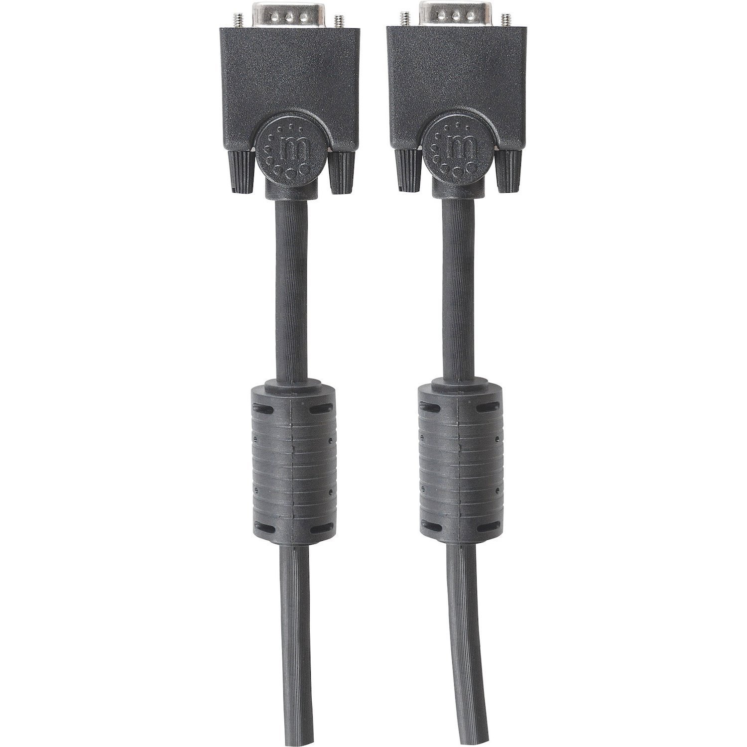 Manhattan SVGA HD15 Male to HD15 Male Monitor Cable with Ferrite Cores, 10', Black