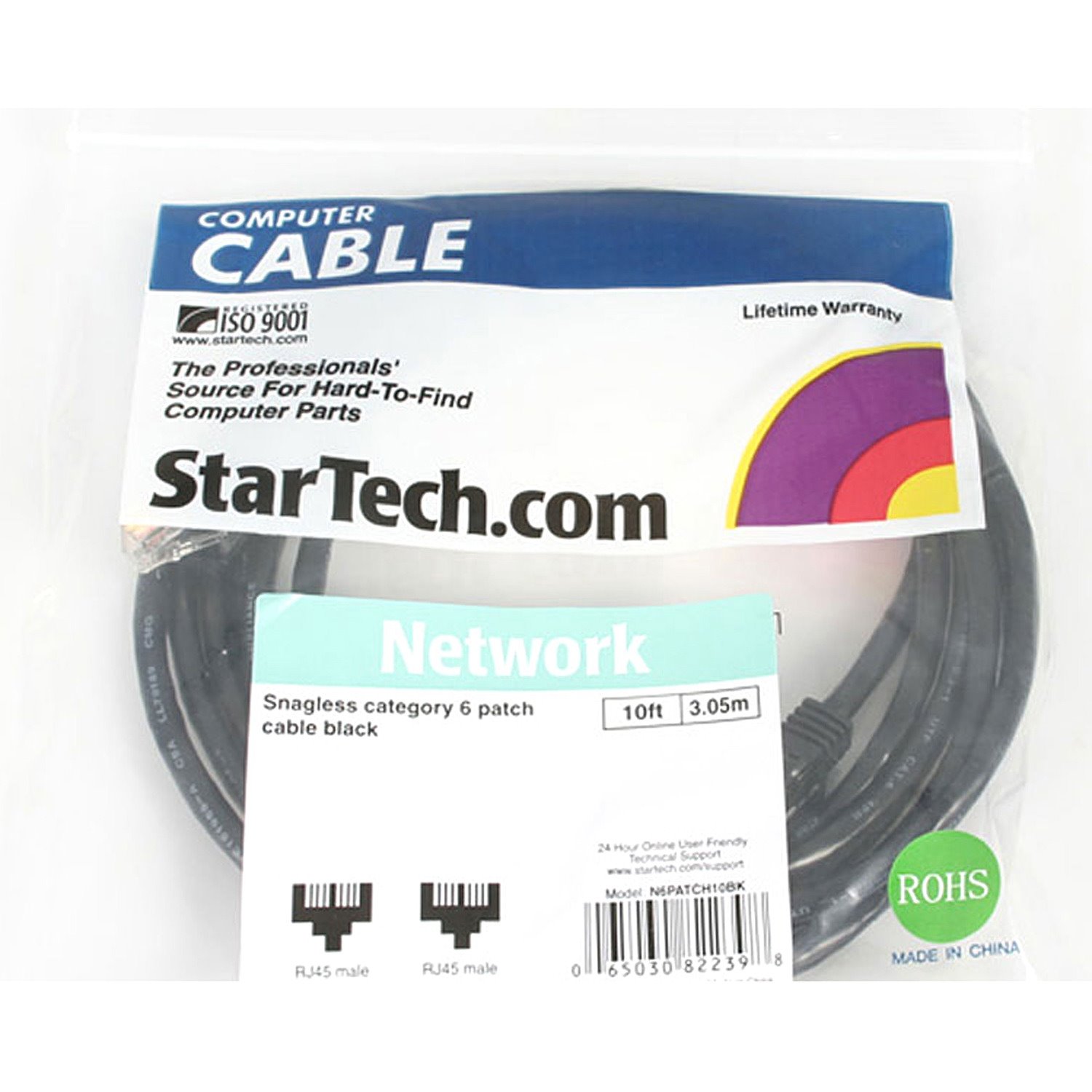 StarTech.com 10ft CAT6 Ethernet Cable - Black Snagless Gigabit - 100W PoE UTP 650MHz Category 6 Patch Cord UL Certified Wiring/TIA