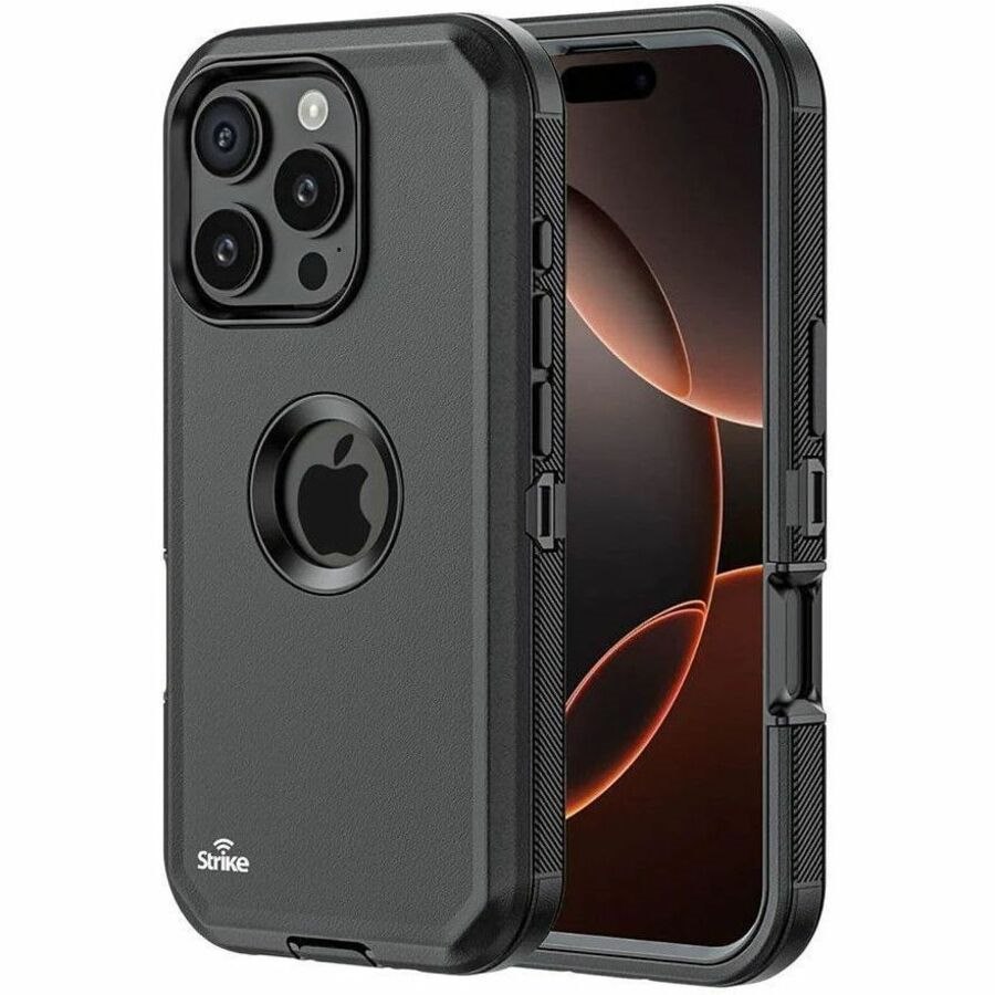 Strike Rugged Case for Apple iPhone 16 Pro Smartphone - Rubberised Textured Design - Black