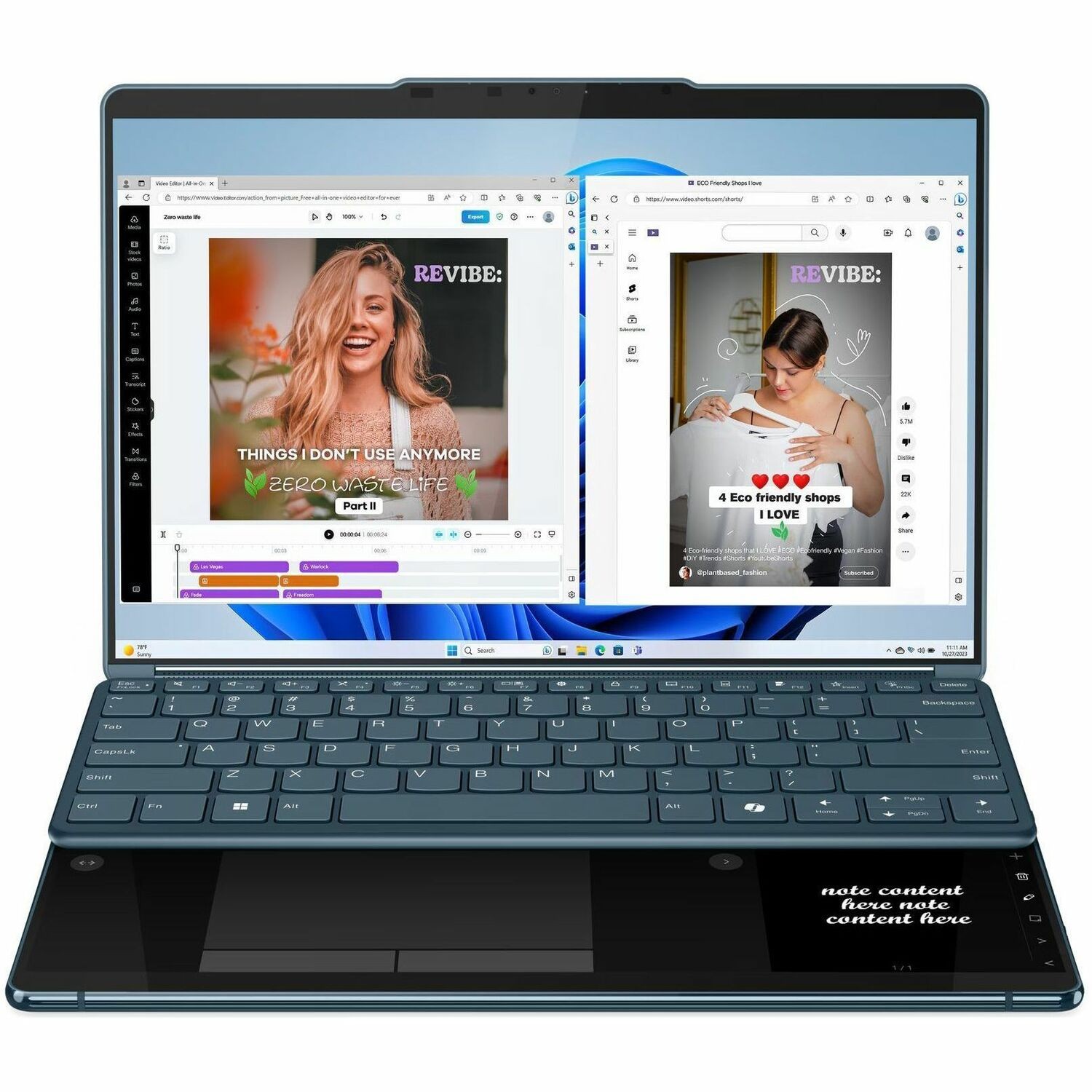Lenovo Yoga Book 9 13IMU9 83FF0003CF 13.3" Touchscreen Convertible 2 in 1 Notebook - 2.8K - Intel Core Ultra 7 155U - Intel Evo Platform - 16 GB - 1 TB SSD - French, English Keyboard - Tidal Teal