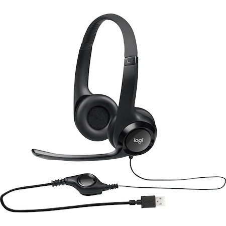 Logitech H390 Wired Headset for PC/Laptop, Stereo Headphones with Noise Cancelling Microphone, USB-A, In-Line Controls, Works with Chromebook