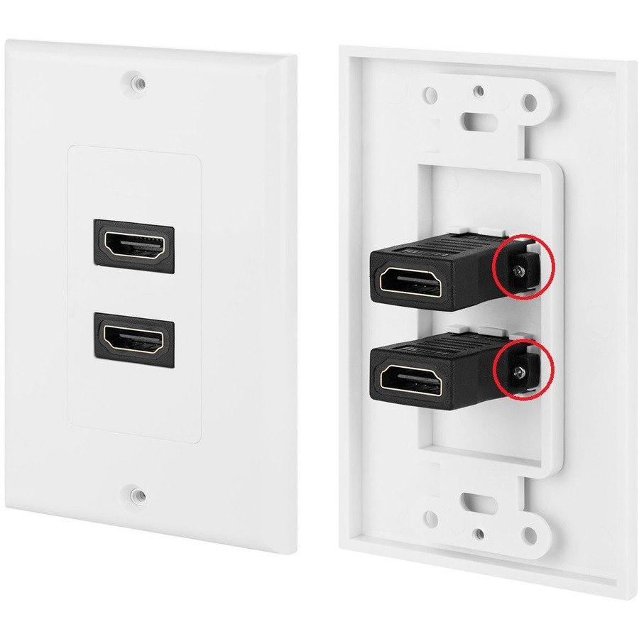 4XEM 2 Port/Outlet Female HDMI Wall Plate (White)