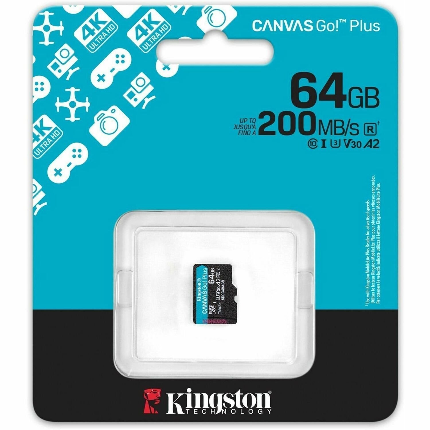 Kingston Canvas Go! Plus 64 GB Class 10/UHS-I (U3) V30 microSDXC - 1 Pack