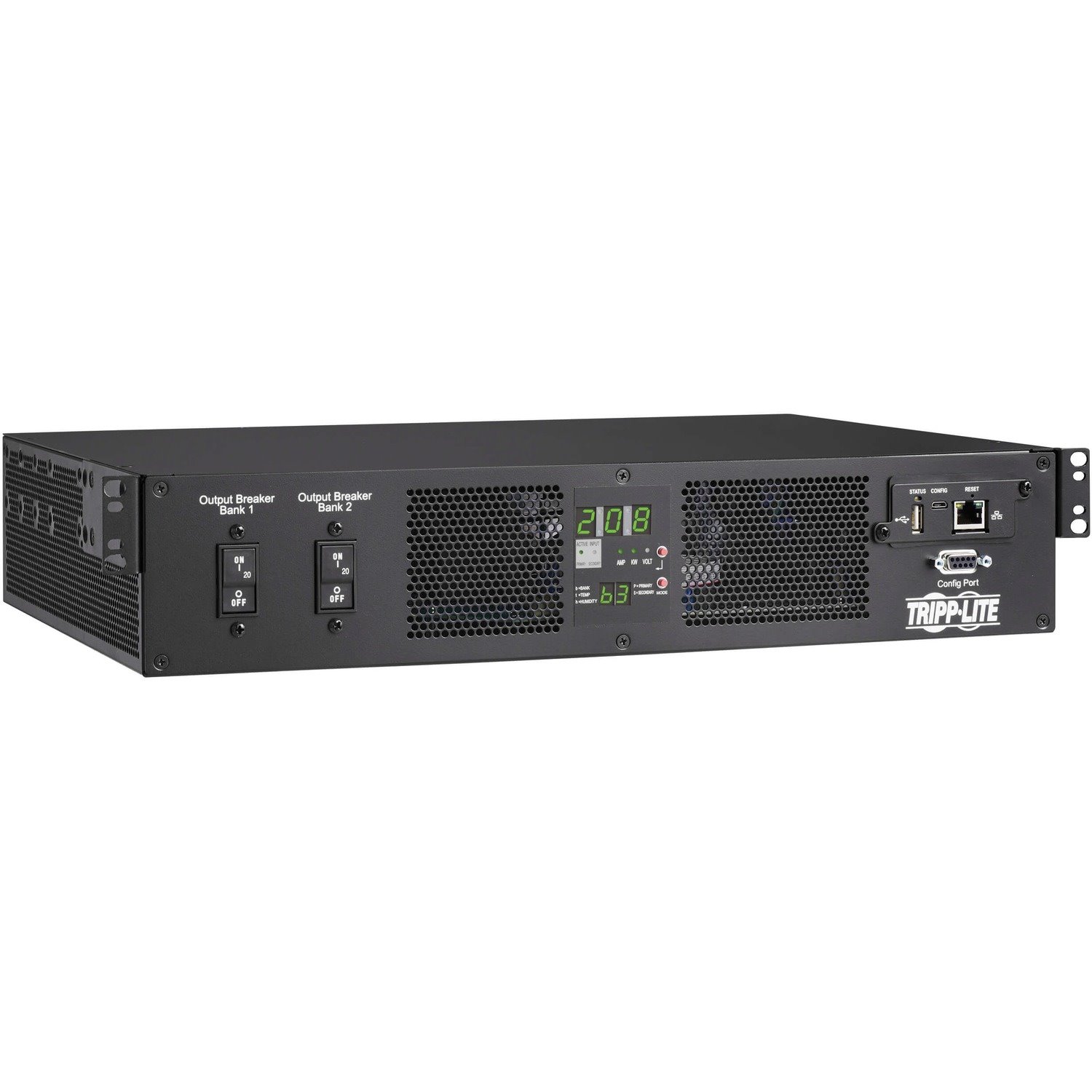 Eaton Tripp Lite Series 7.4kW 200-240V Single-Phase ATS/Monitored PDU - 16 C13 & 2 C19 Outlets, Dual IEC 309 32A Blue Inputs, 3 m Cords, 2U, TAA