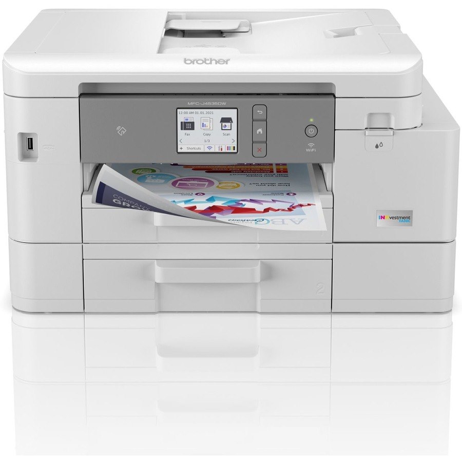 Brother INKvestment Tank MFC-J4535DW Inkjet Multifunction Printer-Color-Copier/Fax/Scanner-4800x1200 dpi Print-Automatic Duplex Print-30000 Pages-400 sheets Input-Color Flatbed Scanner-2400 dpi Optical Scan-Color Fax-Wireless LAN-Apple AirPrint