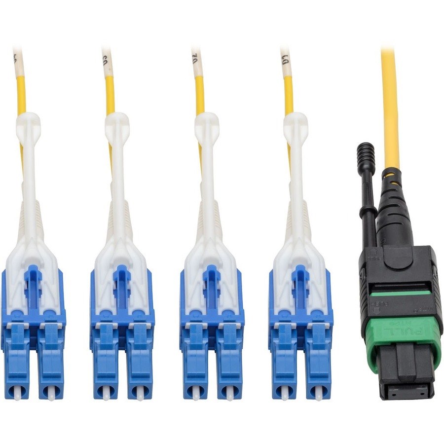 Eaton Tripp Lite Series MTP/MPO (APC) to 4xLC (UPC) Singlemode Breakout Patch Cable, 40/100 GbE, QSFP+ 40GBASE-PLR4, Plenum, Yellow, 2 m (6.6 ft.)