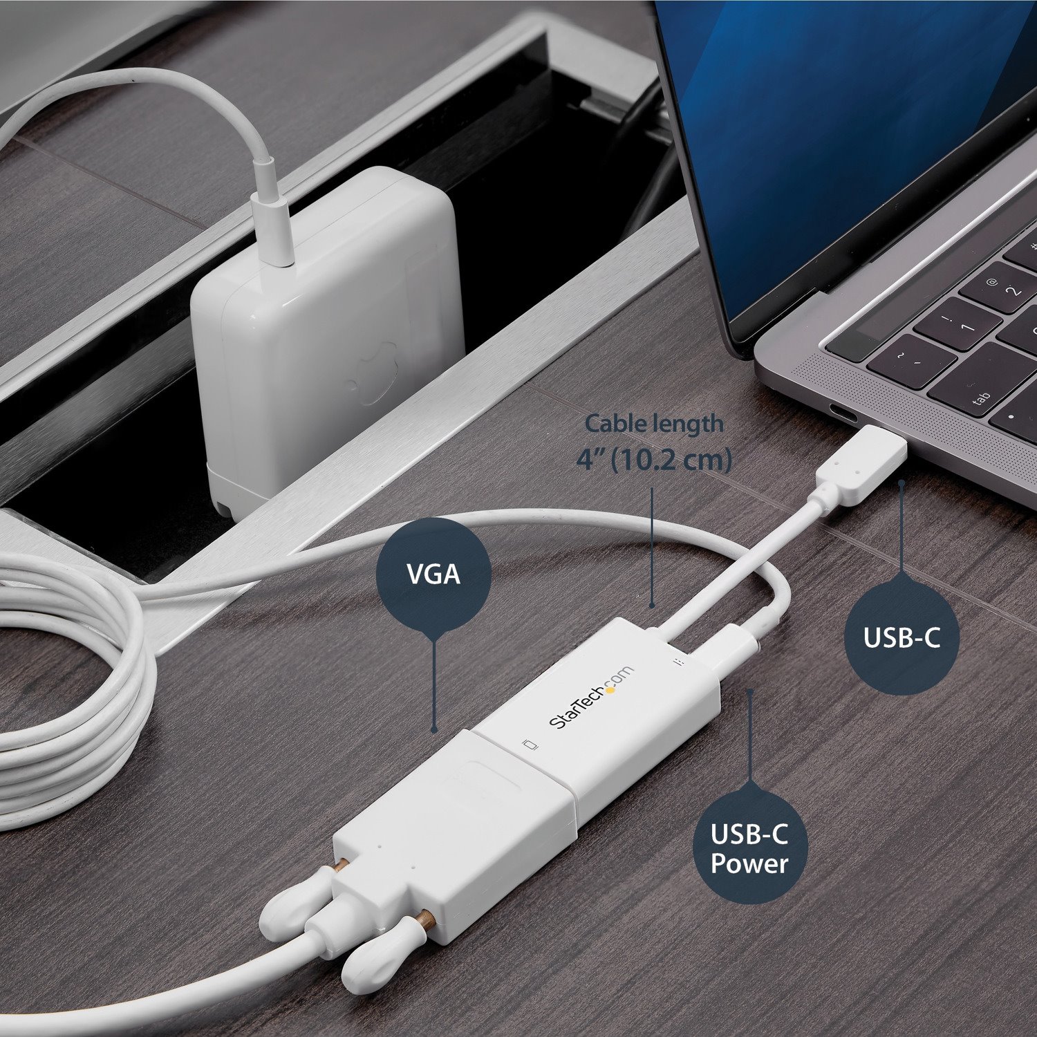 StarTech.com USB C to VGA Adapter with 60W Power Delivery Pass-Through - 1080p USB Type-C to VGA Video Converter w/ Charging - White