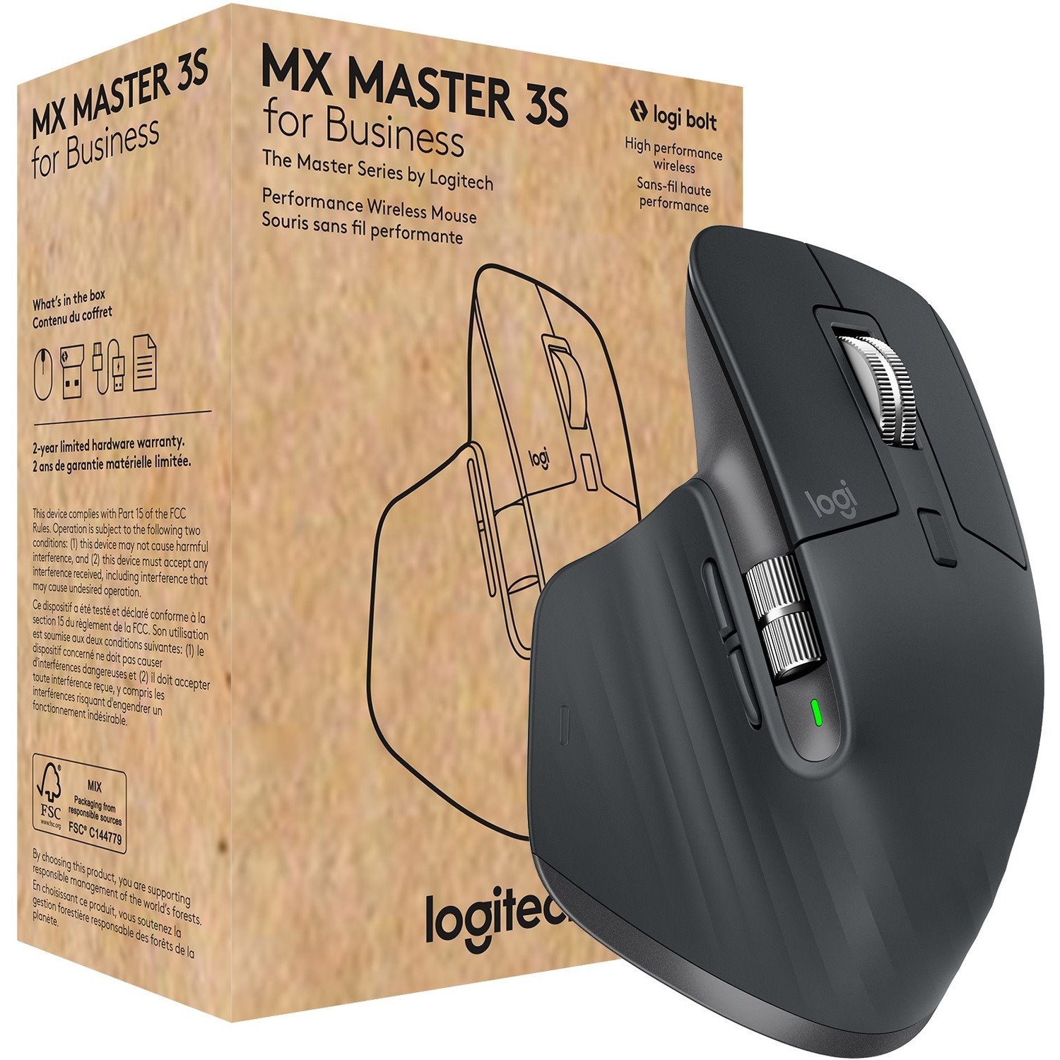 Logitech MX Master 3S for Business, Wireless Mouse with Quiet Clicks, 8K DPI, Logi Bolt USB Receiver, Graphite