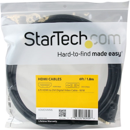 StarTech.com HDMI to DVI Cable - 6 ft / 2m - HDMI to DVI-D Cable - HDMI Monitor Cable - HDMI to DVI Adapter Cable
