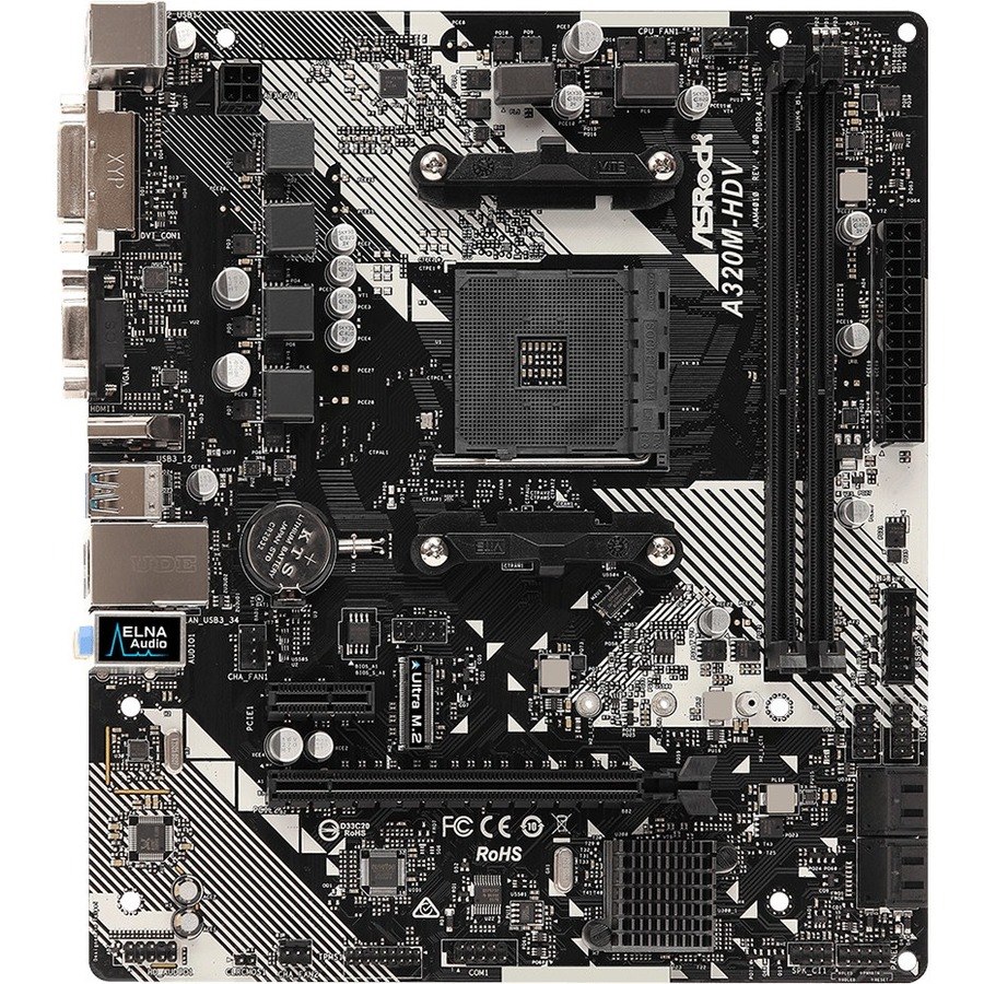 ASRock A320M-HDV R4.0 Desktop Motherboard - AMD A320 Chipset - Socket AM4 - Micro ATX