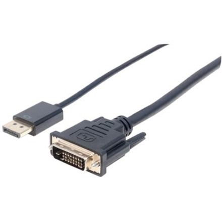 Manhattan DisplayPort 1.2a to DVI-D 24+1 Cable, 1080p@60Hz, 3m, Male to Male, Passive, DP2DVIMM10, Compatible with DVD-D, Black, Three Year Warranty, Polybag