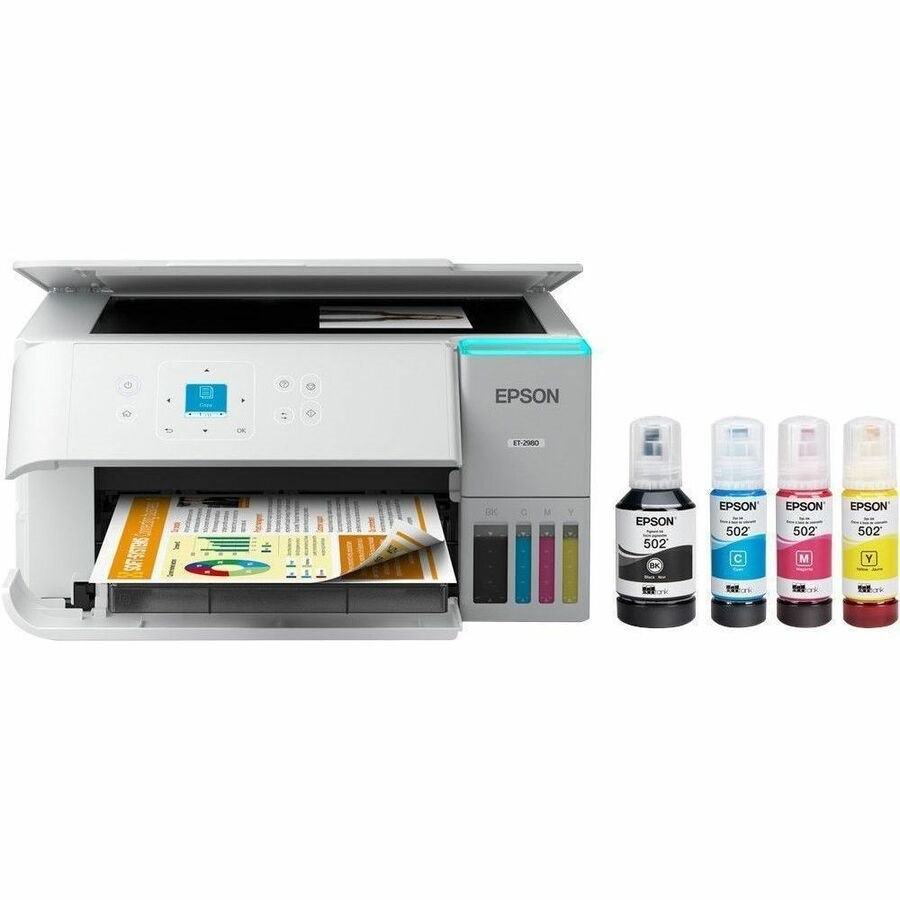 Epson ET-2980 Wired & Wireless EcoTank Inkjet Multifunction Printer - Color - White