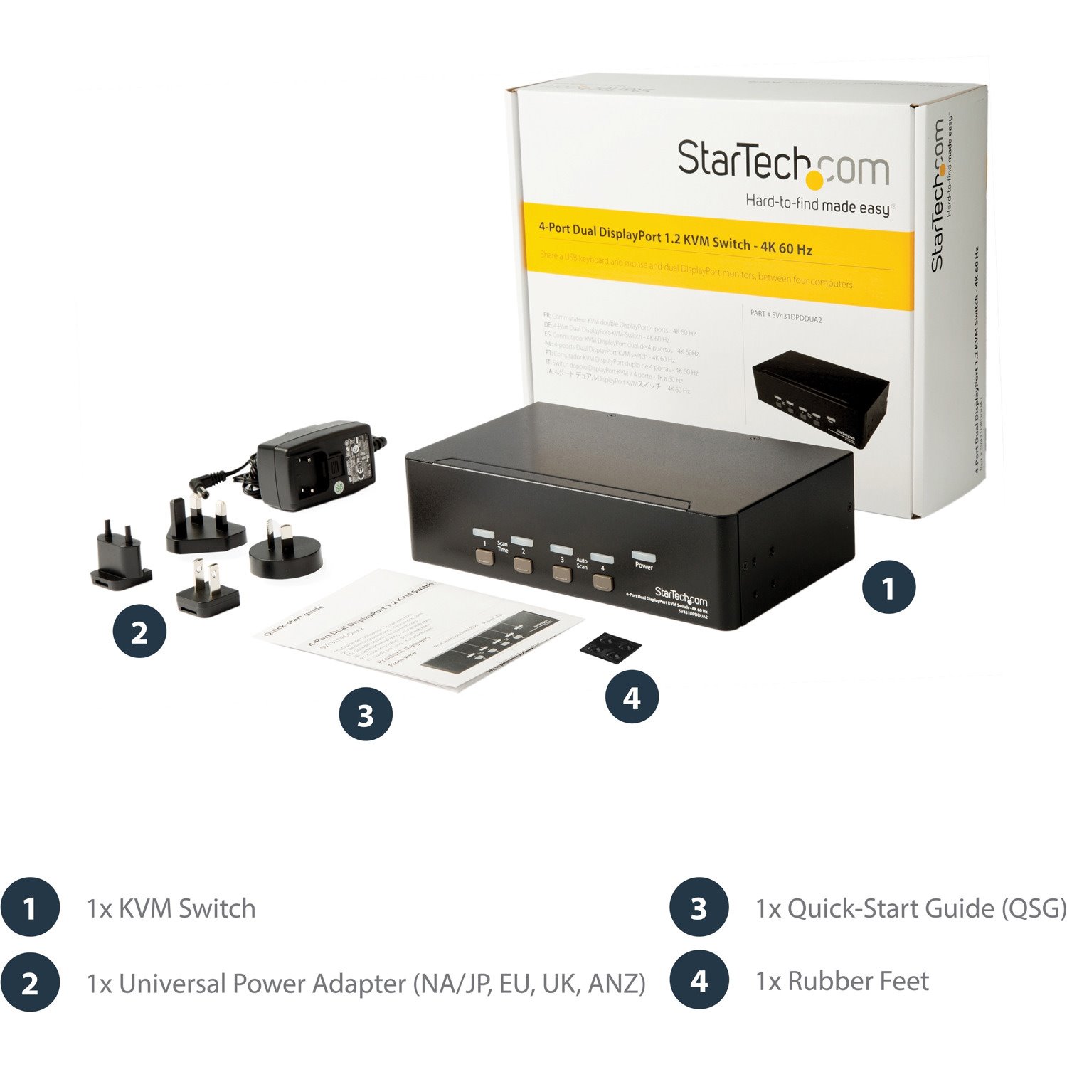 StarTech.com DisplayPort KVM - 4 port - 4K 60Hz - Dual Monitor KVM - DisplayPort Switch - KVM DisplayPort - Desktop KVM Switch (SV431DPDDUA2)