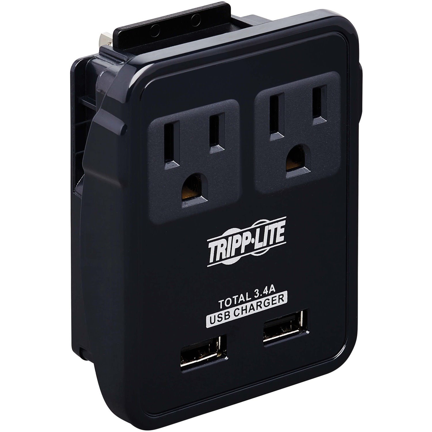 Eaton Tripp Lite Series Safe-IT 2-Outlet Universal Travel Charger - 5-15R Outlets, 2 USB Ports, Direct Plug-In with 5 Plug Options, Antimicrobial Protection
