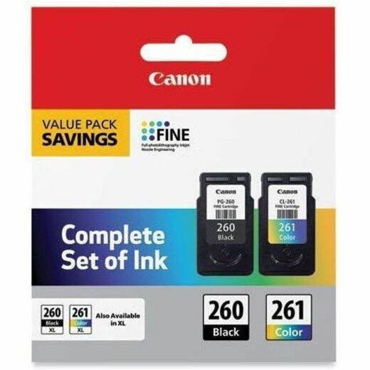 Canon PG-260 / CL-261 Original Inkjet Ink Cartridge - Value Pack - Black, Color - 2 / Pack