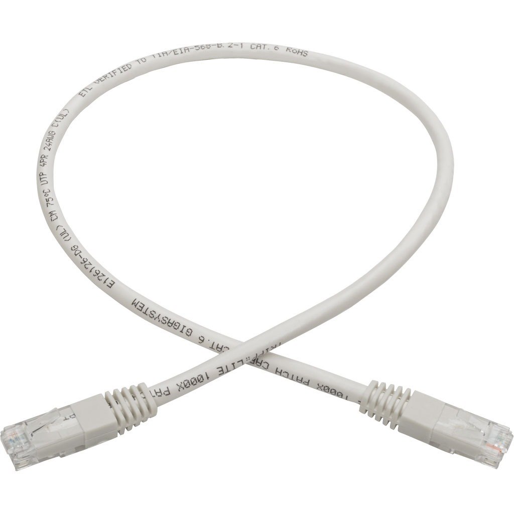 Eaton Tripp Lite Series Cat6 Gigabit Molded (UTP) Ethernet Cable (RJ45 M/M), PoE, White, 2 ft. (0.61 m)