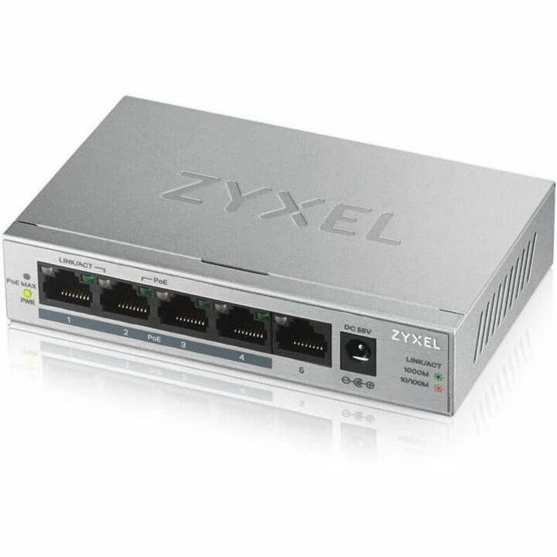 ZYXEL GS1005HP 5 Ports Ethernet Switch - Gigabit Ethernet - 1000Base-T - Silver