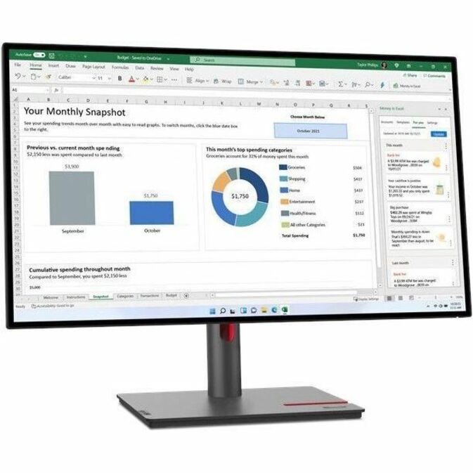Lenovo ThinkVision T24-40 24" Class Full HD LED Monitor - 16:9 - Raven Black