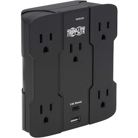 Eaton Tripp Lite Series Safe-IT 5-Outlet Surge Protector, USB-A/USB-C Ports, 5-15P Direct Plug-In, 1050 Joules, Antimicrobial Protection, Black