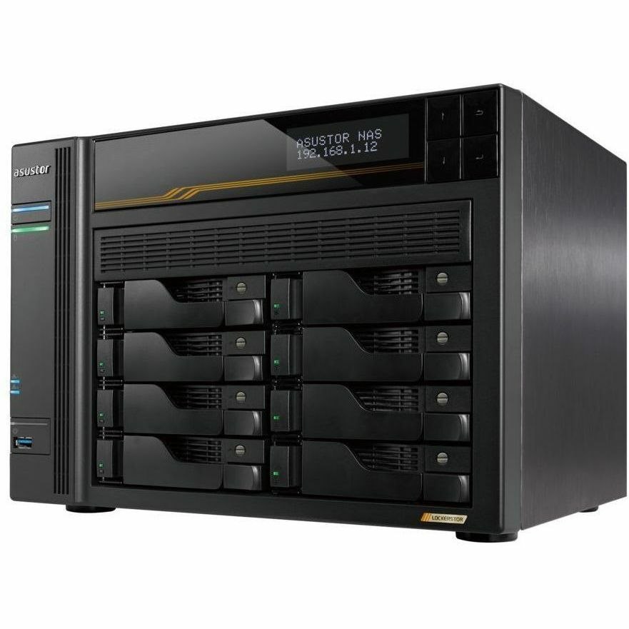 Asustor Lockerstor 8 Gen3 AS6808T 8 Bay NAS, AMD Ryzen Quad-Core 2.3 GHz, 16GB RAM ECC DDR5, 4 M.2 NVMe Slots, Dual 5GbE and Dual 10GbE Port, USB4 Type-C, Network Attached Storage (Diskless)